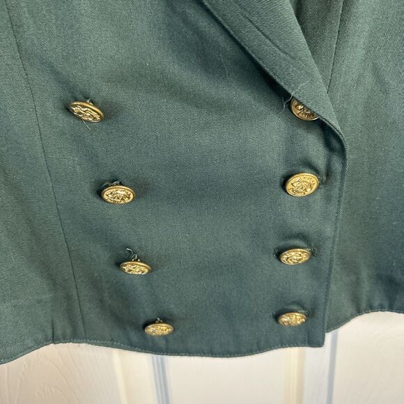 Vintage Margo's Crop Army Green Gold Trim Double Breast Jacket Sz 12 - Picture 3 of 5